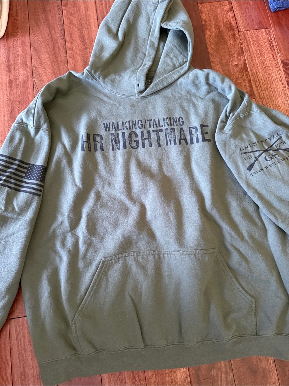 Grunt Style Men's Olive Green Crewneck Hoodie with 'HR NIGHTMARE' Graphic